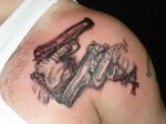 Boondock Saints Tattoo Hands Holding Guns, Bearing Veritas A